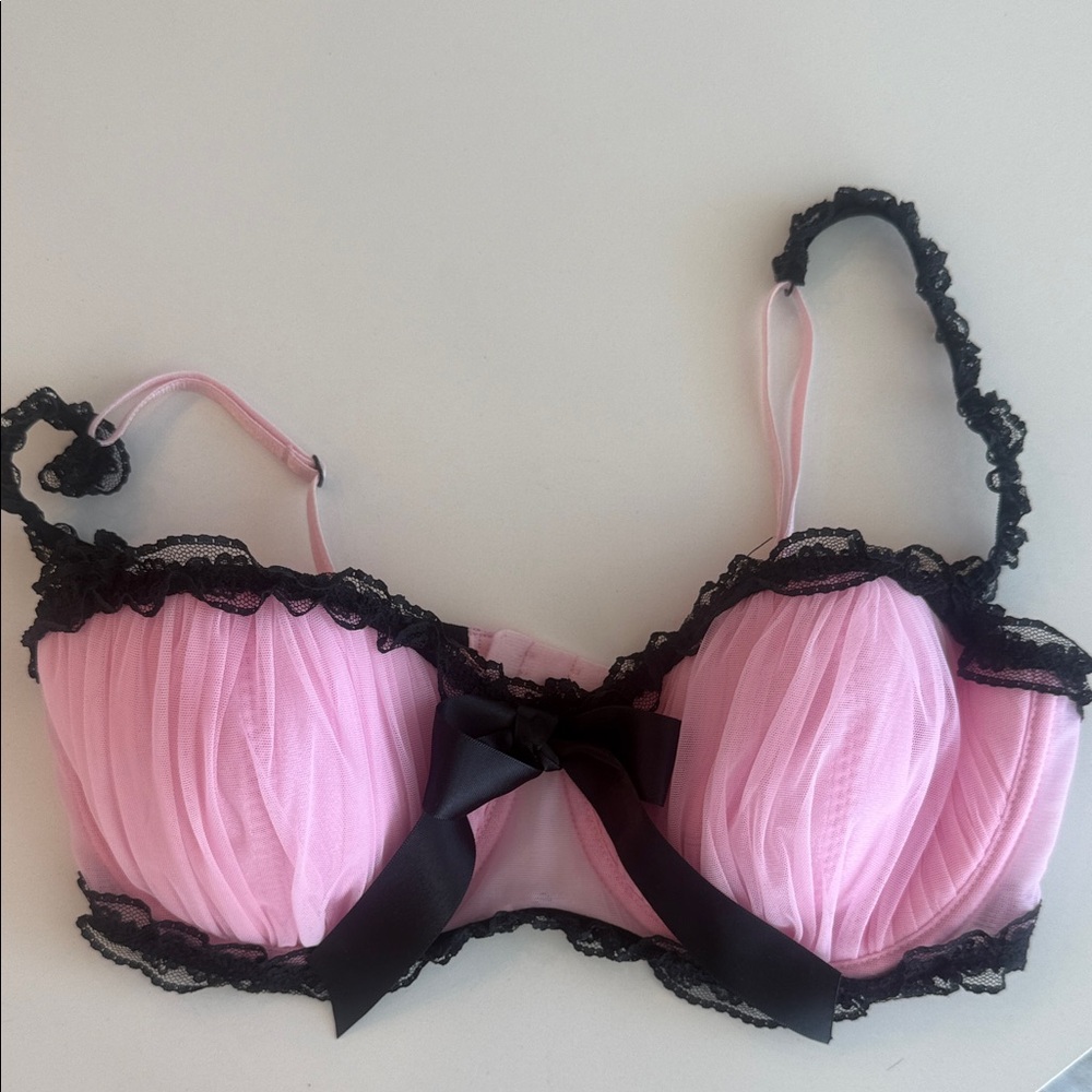 La SENZA Pink Bra with Black Lace Trim